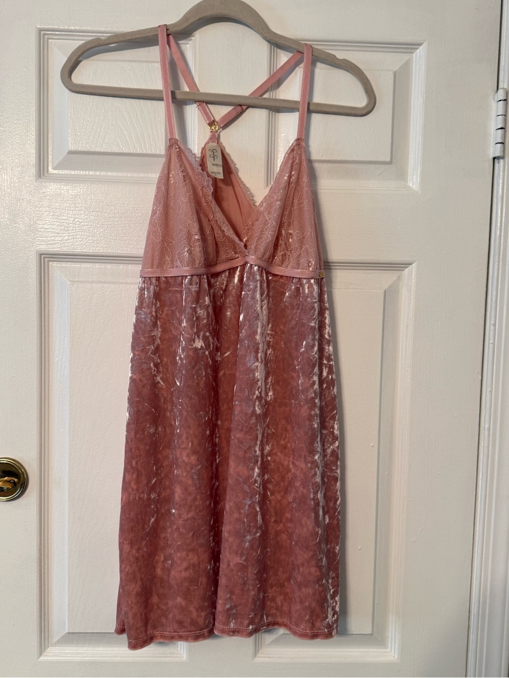 Jessica Simpson Rose Pink Velvet & Lace Chemise
